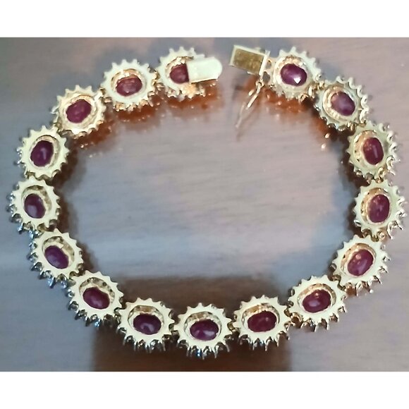 Natural Ruby & Diamond 14K Solid Yellow Gold over 14K Solid White Gold Bracelet - Picture 4 of 13